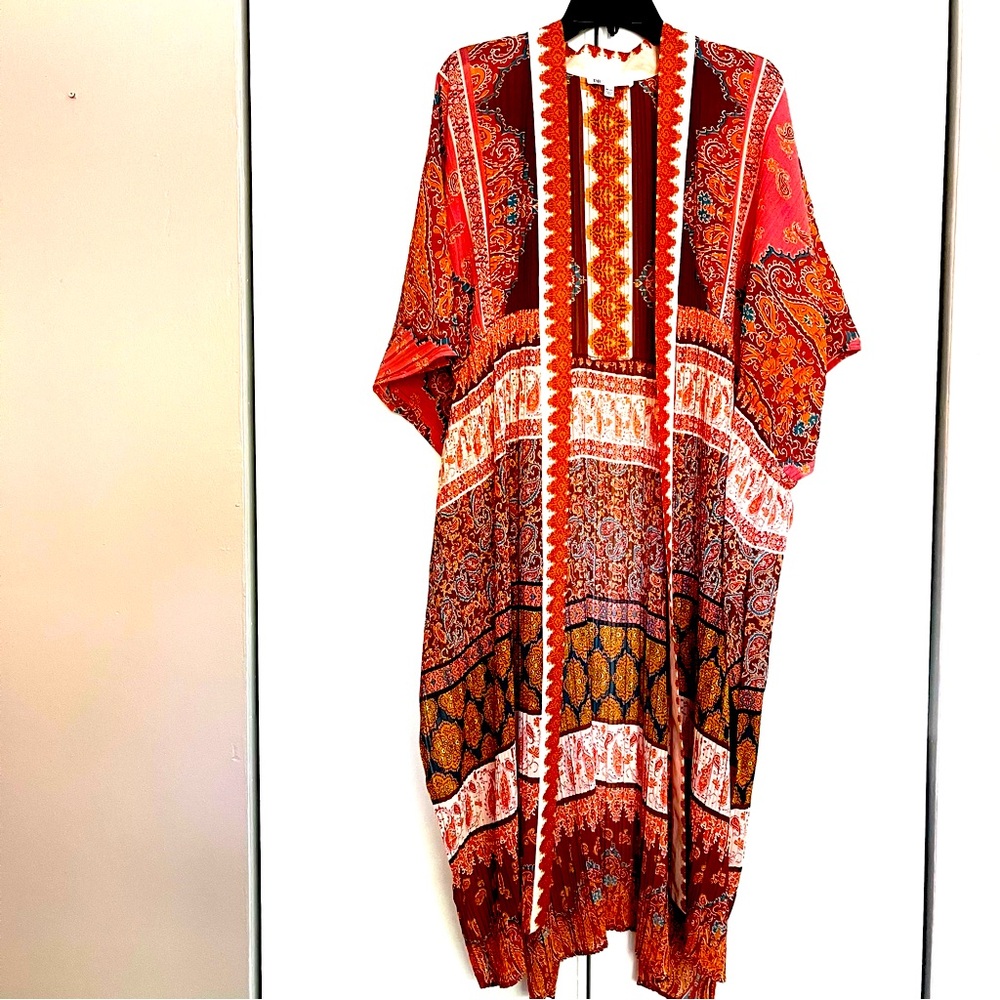 Red Paisley Boho Kimono Cover-Up